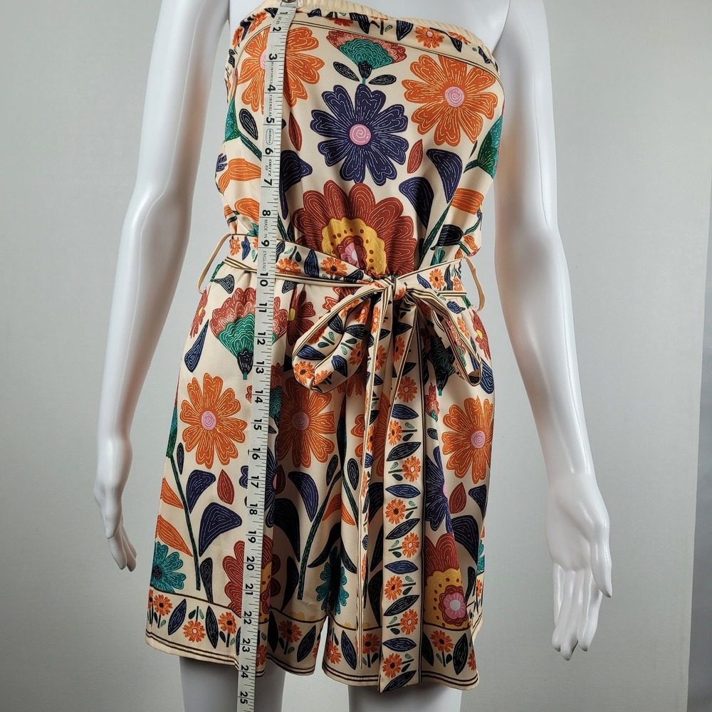 Shein Floral Strapless Romper Womens Large Cream Orange Excellent Belted Tube - Picture 4 of 10